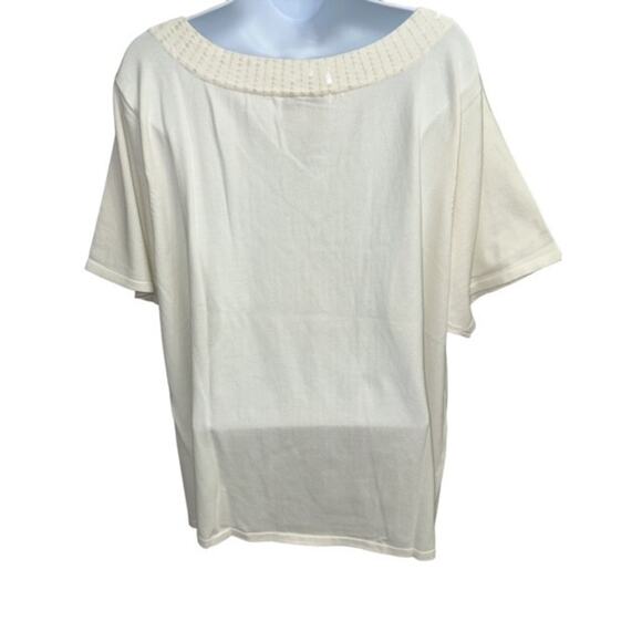 Linea By Louis Dell'Olia Top 3X Off-White Cotton Nylon Knit Sequins Short Sleeve - Picture 3 of 3